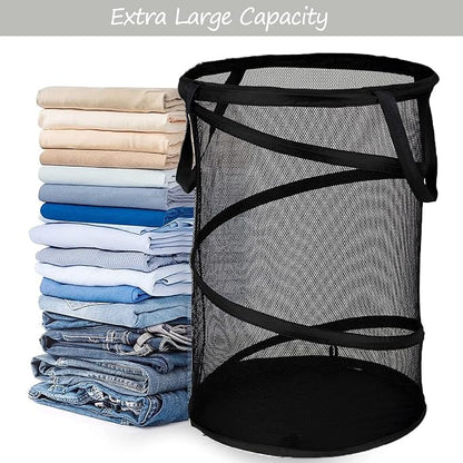 BATTOO Black X-Large Collapsible Laundry Basket Foldable Mesh Pop Up Hamper - Image 3