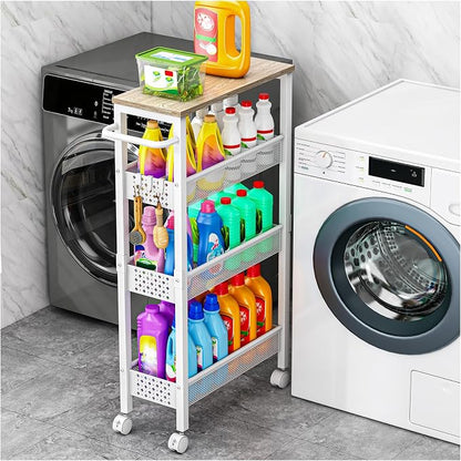Utility Slim Storage Cart, 4 Tier Small Rolling Kitchen Laundry Room Cart by EndlessStorage