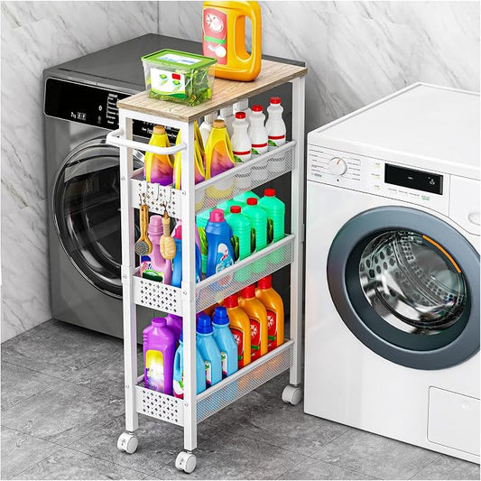 Utility Slim Storage Cart, 4 Tier Small Rolling Kitchen Laundry Room Cart by EndlessStorage