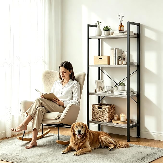 HealSmart 4 Tier Bookshelf, Free Standing Book Shelf Home Office Bookcase Shelf - Image 2