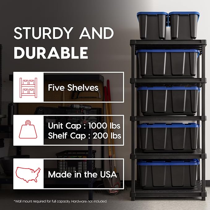 IRIS USA 5-Shelf Extra Heavy Duty Deep Plastic Storage Shelves, 1000lb Capacity - Image 3