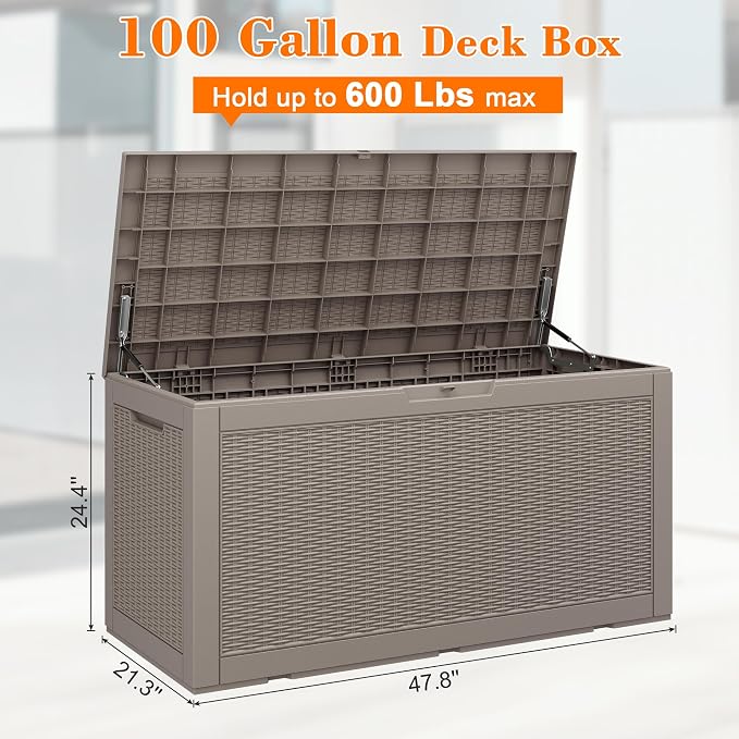 100 Gallon Outdoor Storage Box Waterproof, Resin Deck Box Doubles as 2-Person - Image 2
