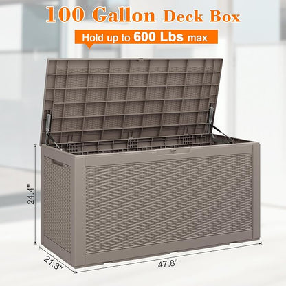 100 Gallon Outdoor Storage Box Waterproof, Resin Deck Box Doubles as 2-Person - Image 2