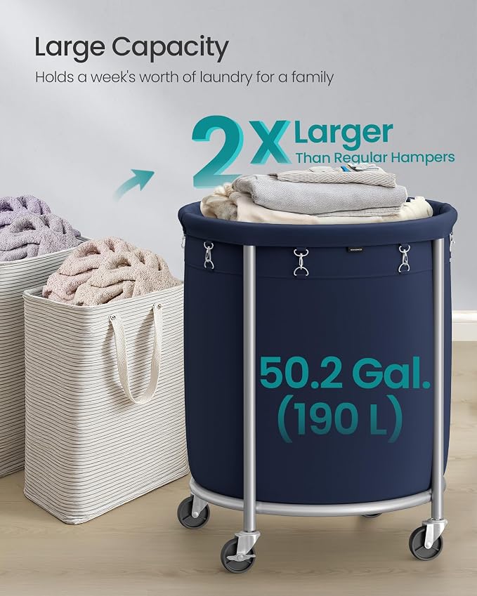 SONGMICS Laundry Basket, Rolling Steel Frame - Image 3