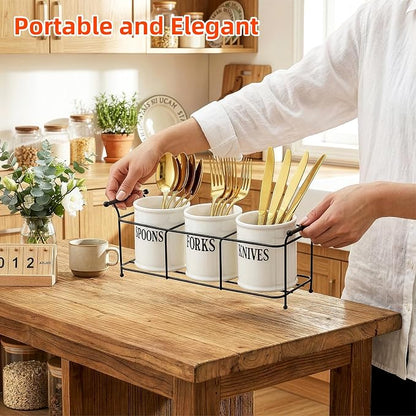 Bekith 3-Piece White Ceramic Silverware Caddy - Image 7