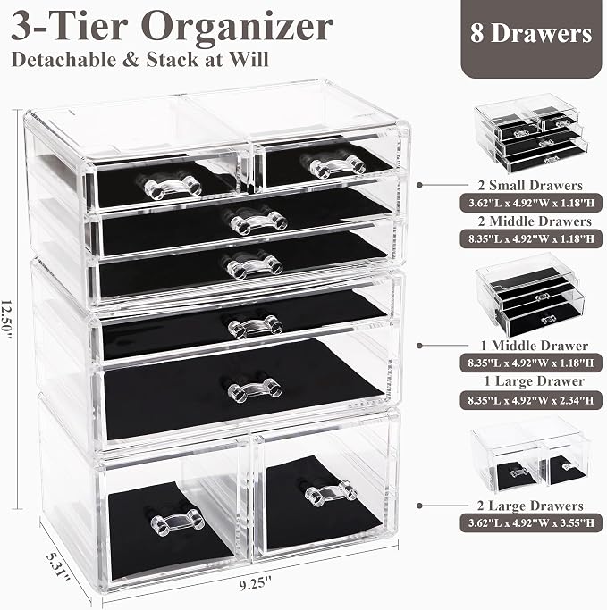 Sea Team 3-Layer Stackable Clear Makeup Organizer - Image 2