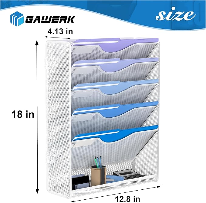 6 Tier Hanging File Organizer, Mesh Wall File Holder Paper Folder Rack - Image 2