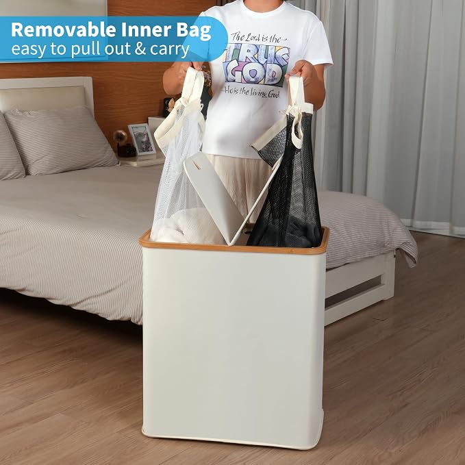 efluky Laundry Hamper with Lid, Double Laundry Hamper with 2 Removable Bags - Image 7