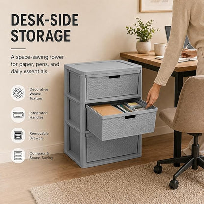 Wide 3-Drawer Plastic Storage Tower, Decorative Organizer Chest, BPA-free - Image 7