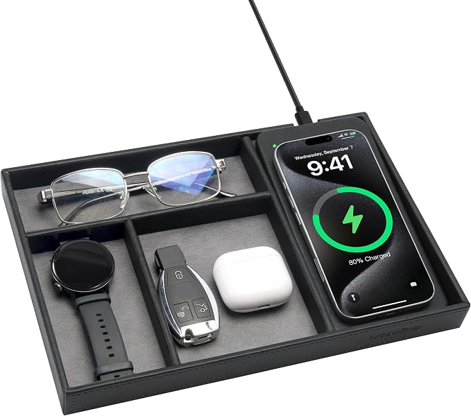 Valet Tray, Built in Wireless Charging Pad, Nightstand Organizer, Two-Toned by wirelessfuturecharger