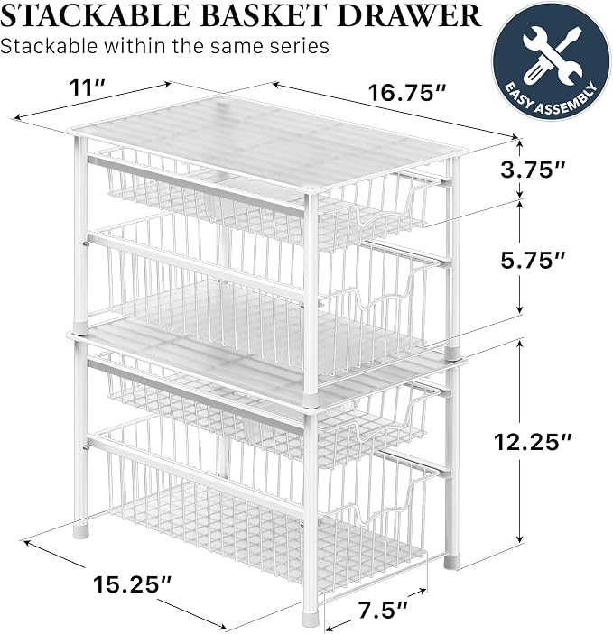 Simple Houseware Stackable Sliding Basket Organizer Drawer - Image 2