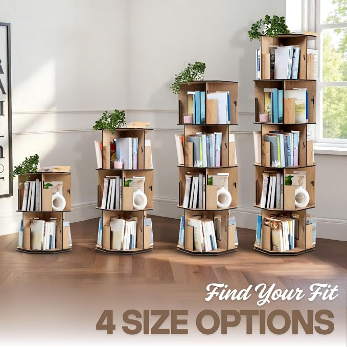 Vigo Wood 5 Tier Rotating Bookshelf Tower - Image 7