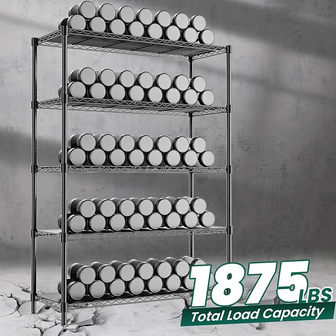 48" W Storage Shelves 5-Tier Wire Shelving, 1875LBS Adjustable Metal Shelving - Image 4