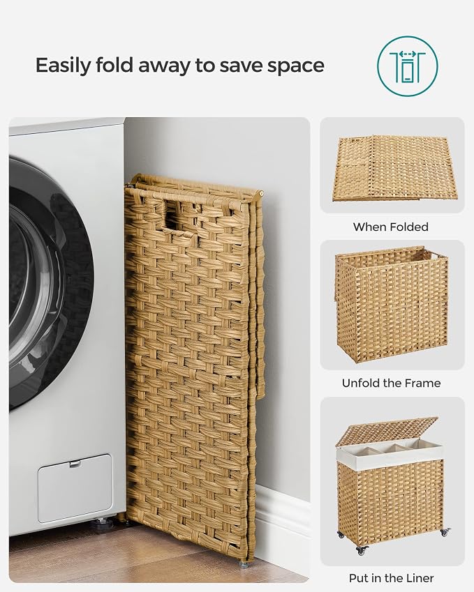 SONGMICS Laundry Hamper with Lid, 37 Gallons, Rolling Laundry Basket with Wheels - Image 9