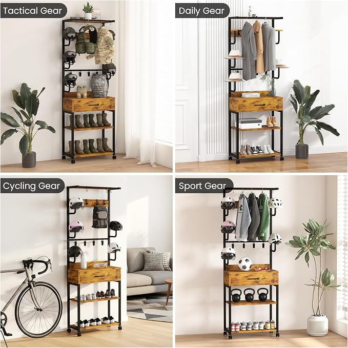 Kikihouse Freestanding Floor Mounted Helmet & Gear Storage Rack, Adjustable - Image 4