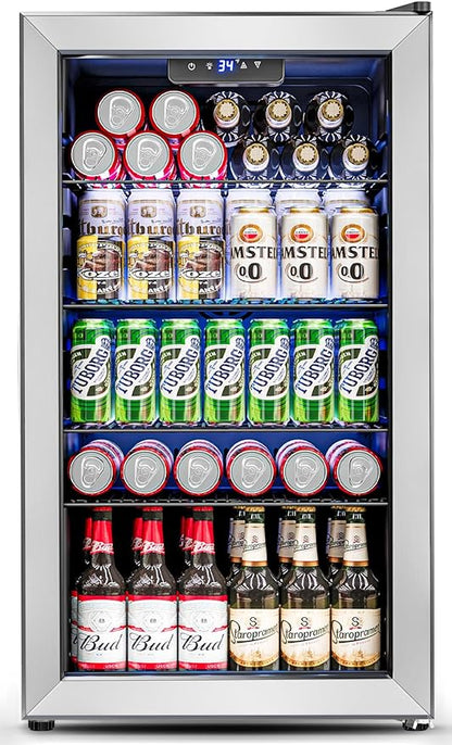 3.2 Cu.Ft Mini Fridge with Glass Door by Feelfunn