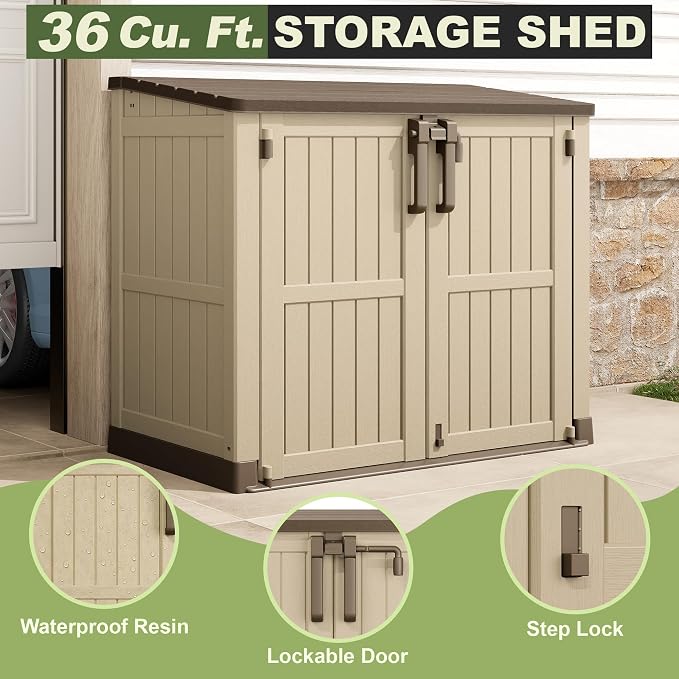 Plastic Outdoor Storage Shed, 36 Cu Ft Waterproof Outdoor Storage Cabinet - Image 3