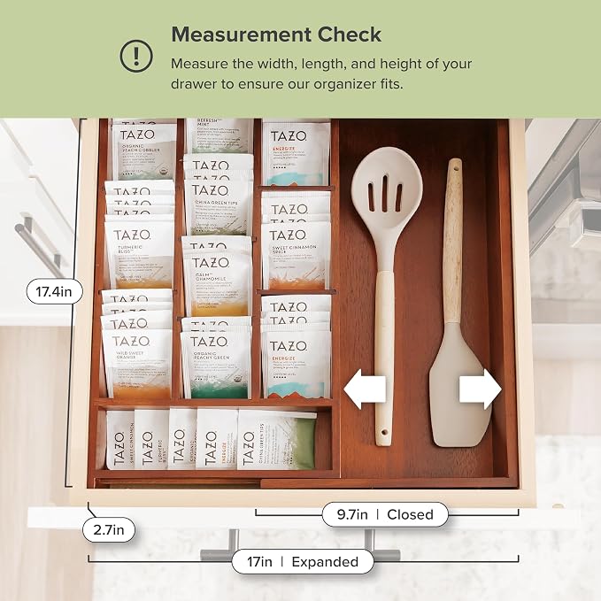 KitchenEdge Acacia Tea Bag and Coffee Pod Kitchen Drawer Organizer, Expandable - Image 4
