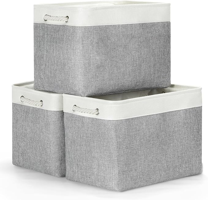 Bidtakay Large Storage Baskets for Organizing 3-Pack Fabric Closet Organizers by BidtakayBaskets
