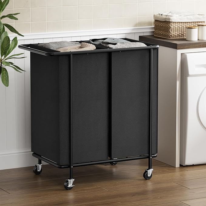 Double Laundry Hamper with Wheels, 200L Rolling Laundry Basket 2 Section with - Image 3