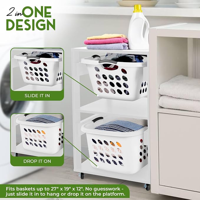 Laundry Basket Holder Shelf – Stackable Engineered Wood Laundry Tower - Image 3