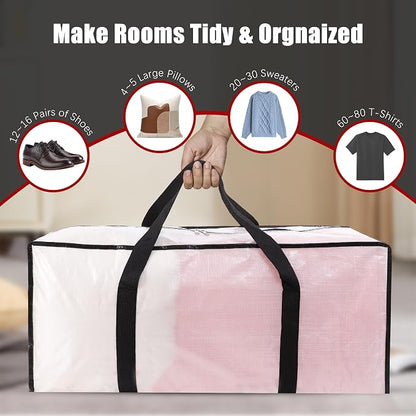 Extra Large Moving Bags with Zippers & Carrying Handles, Heavy-Duty Storage Tote - Image 4