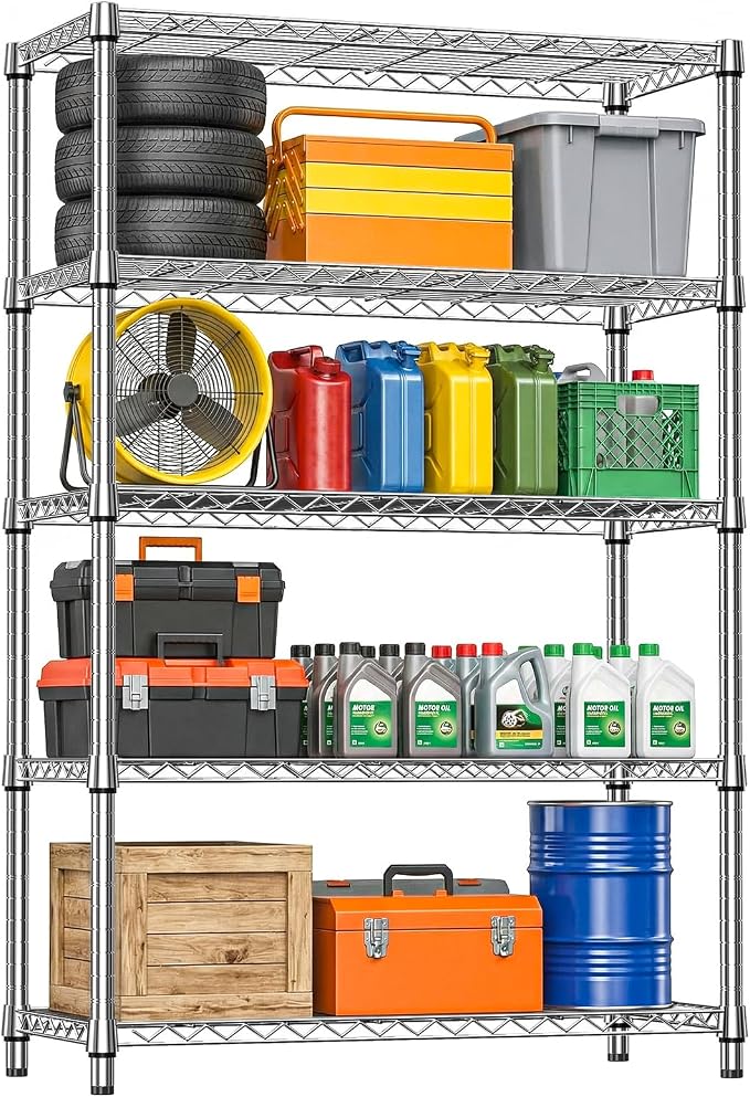 IZEUK 5-Tier Metal Storage Shelving Unit, Heavy Duty Chrome Wire Rack, by IZEUK