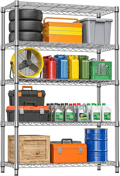 IZEUK 5-Tier Metal Storage Shelving Unit, Heavy Duty Chrome Wire Rack, by IZEUK