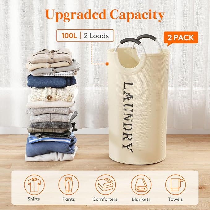 Lifewit 100L 2-Pack Large Laundry Basket, Collapsible Laundry Hamper - Image 4