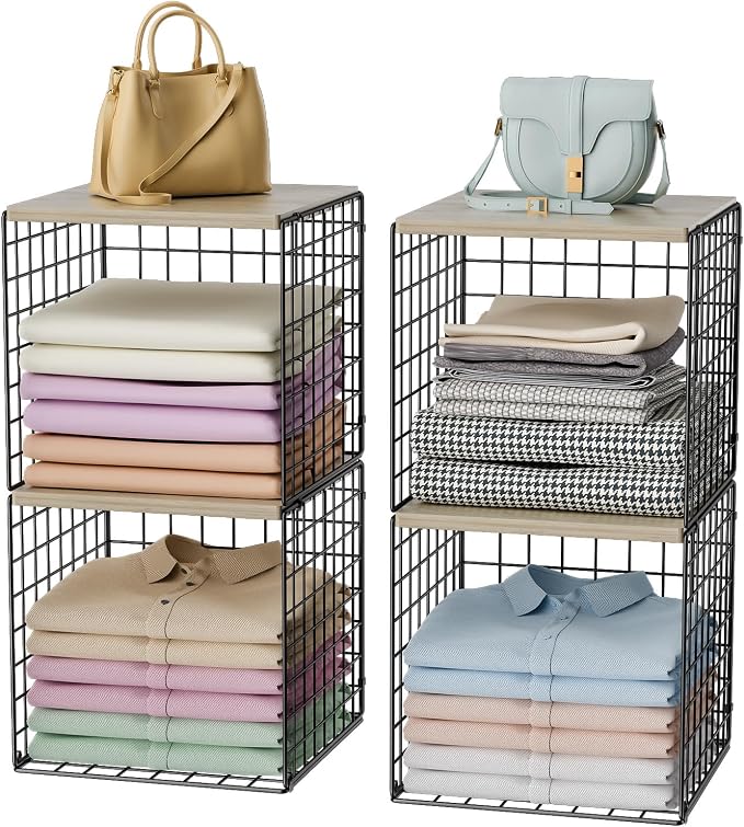 Hencawima 4-Tier Stackable Closet Organizers and Storage, Dual-Layer Reinforced by Hencawima
