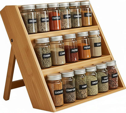 Bamboo Spice Rack Organizer for Kitchen Counter, 3 Tier Foldable Spice Shelf by FoverOne