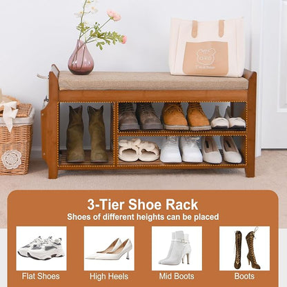 PETKABOO Shoe Bench with Hidden Drawer and Side Holder, 2 Tier Entryway Bench - Image 8