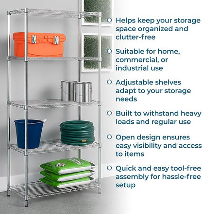 Honey-Can-Do 5-Tier Rolling Chrome Wire Shelf, 350 lb/Shelf, 750 lb total on - Image 6