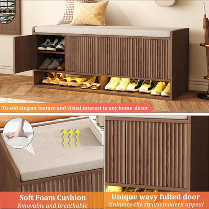 HOMEFORT 47.2" Fluted Shoe Storage Bench, Entryway Bench - Image 7