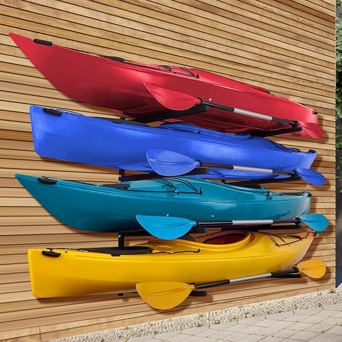 Kayak Wall Mount Rack for 4 Kayaks, Kayak Paddle Holder for Garage Storage by Morohope