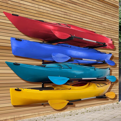 Kayak Wall Mount Rack for 4 Kayaks, Kayak Paddle Holder for Garage Storage by Morohope