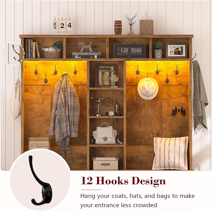 CSZZD Hall Tree with Bench and Shoe Storage, Farmhouse Entryway Bench with Coat - Image 7