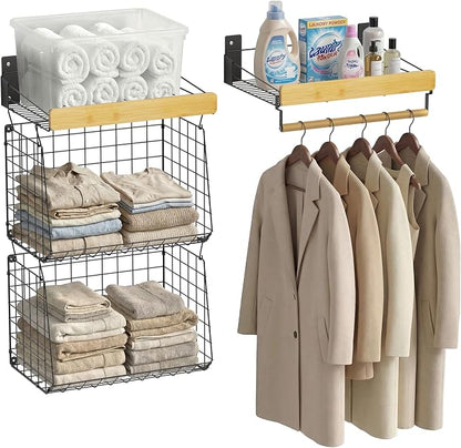 Wall Mounted Laundry Room Shelves, Wire Baskets by CACHOLIV