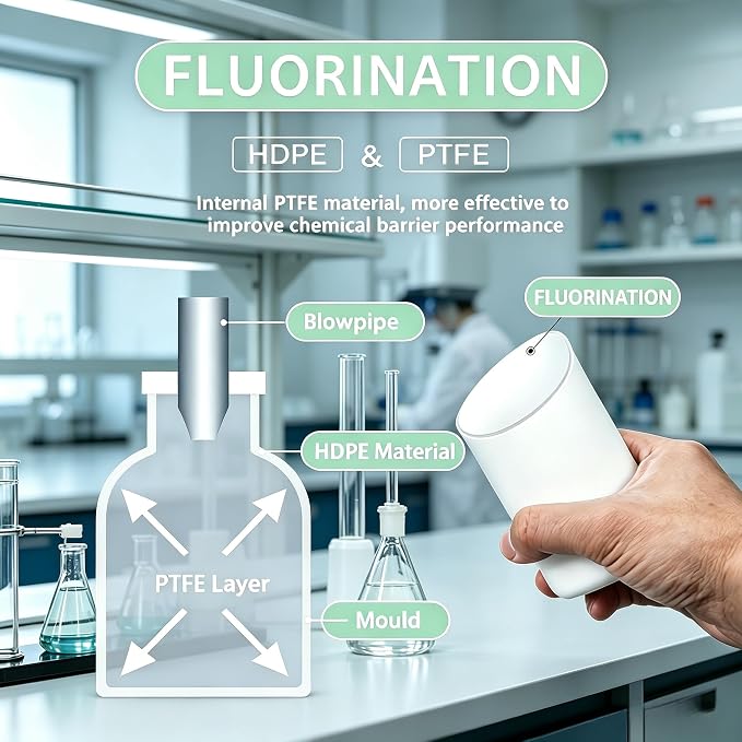 4 Pack 3.4 oz White and Black Fluorinated Plastic Bottles - Image 5