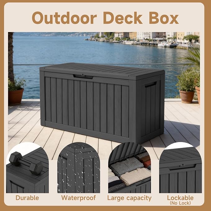 DRATO 85 Gallon Outdoor Deck Box, Weather-Resistant Resin Patio Storage Box - Image 3