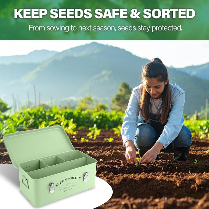 Seed Storage Box Organizer – Green Garden Seeds Tin - Image 5