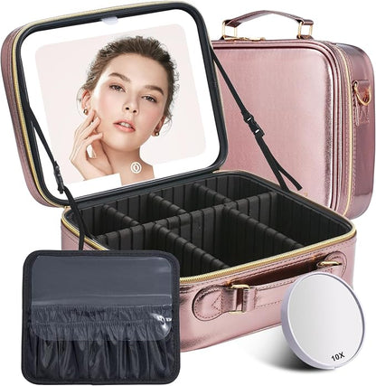 Mocado Travel Makeup Bag with LED Lighted Mirror, Travel Makeup Organizer by Mocado