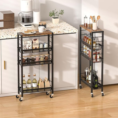 Slim Rolling Cart, 4-Tier Narrow Kitchen Storage Cart, Slim Utility Cart on - Image 2