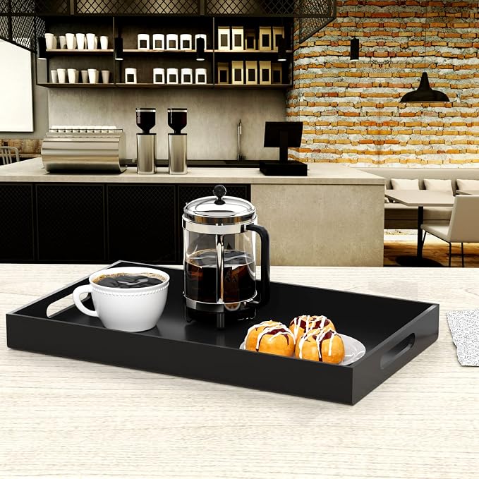NIUBEE Acrylic Serving Tray 12x20 Inches -Spill Proof- Black Decorative Tray - Image 5