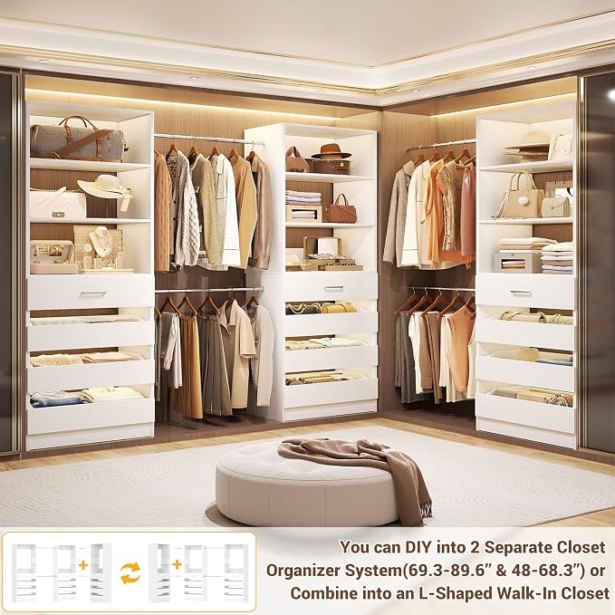 Aheaplus Closet System with 12 Drawers, 8.5-11.5Ft Wood Closet Organizer System - Image 3