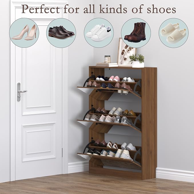 BORNOON Shoe Cabinet with 3-Flip Mirror Drawers, Freestanding Shoe Rack - Image 4