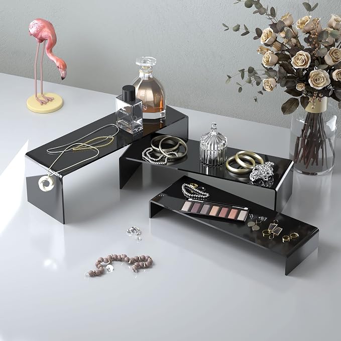 ANDGOO 6Pcs Large Acrylic Risers, 2 Set Black Rectangular Showcase Collectibles - Image 5