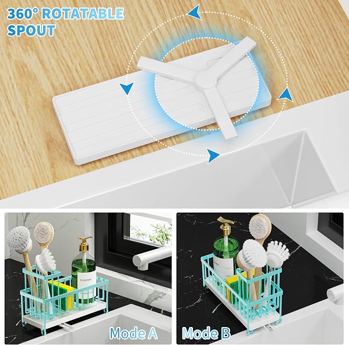 Cisily Turquoise Sponge Holder for Kitchen Sink, Sink Caddy Organizer - Image 3