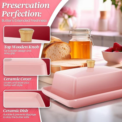 Flexzion Ceramic Pink European Butter Dish - Image 9