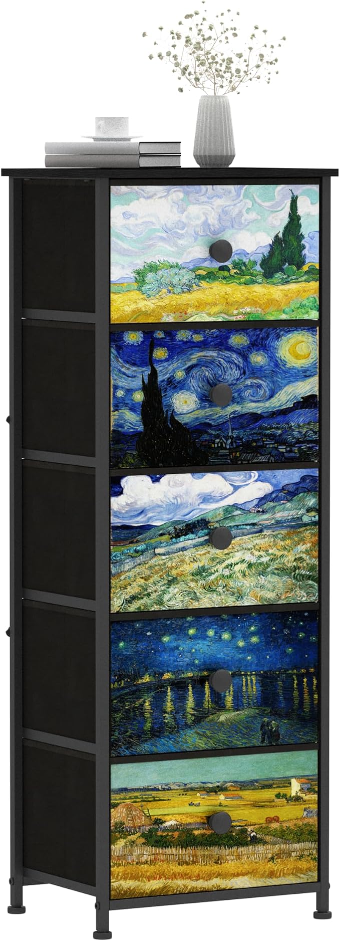 Dresser with 5 Drawers Narrow Tall Nightstand Van Gogh Dresser by EXOTICA